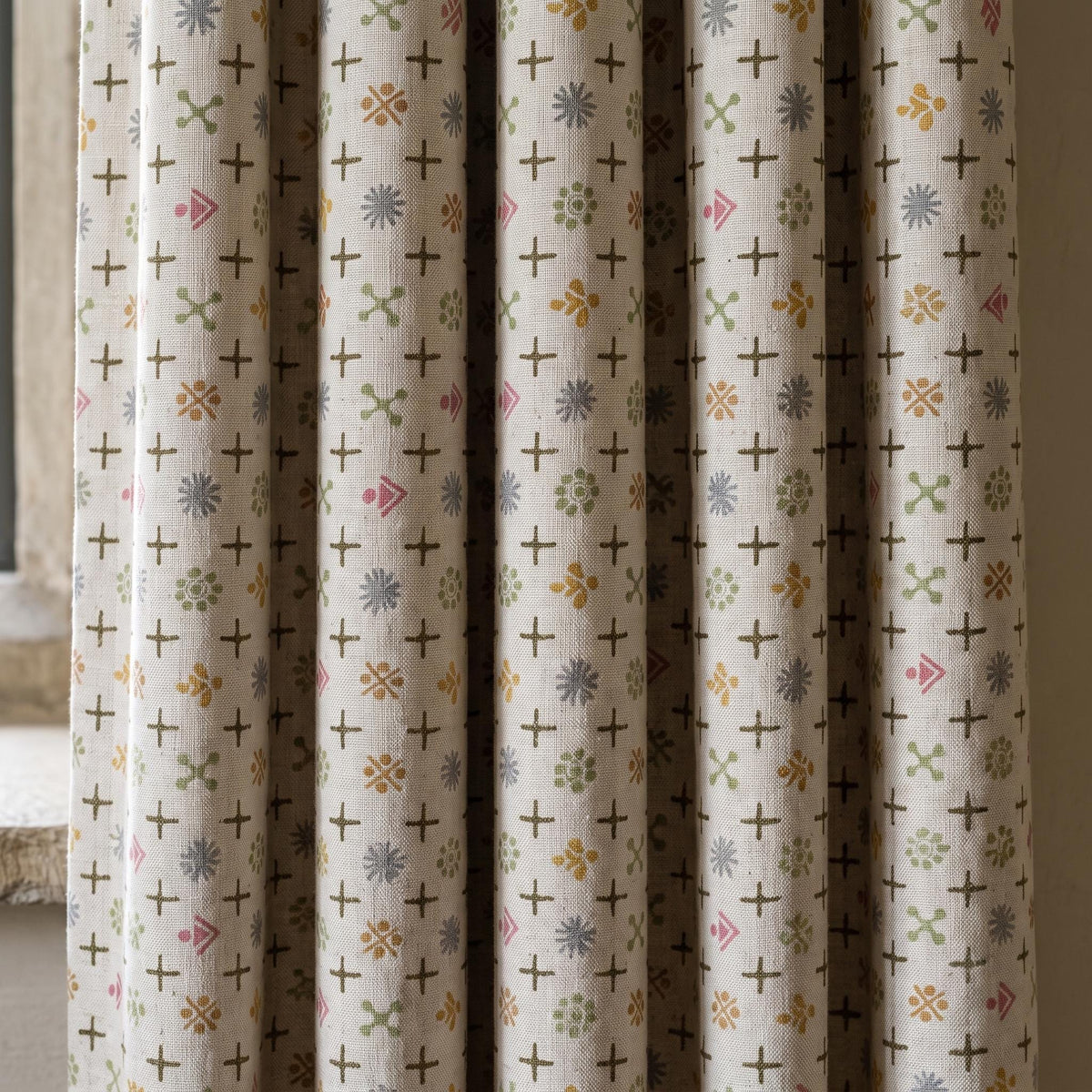 Natural Ivory Pure Linen Curtains, Olive Pink Mustard Mid Century Atomic Print Drapes, Custom Blackout or Light Filtering Panels — image 9