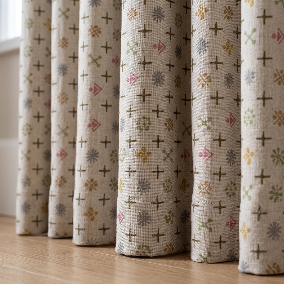 Natural Ivory Pure Linen Curtains, Olive Pink Mustard Mid Century Atomic Print Drapes, Custom Blackout or Light Filtering Panels — image 7
