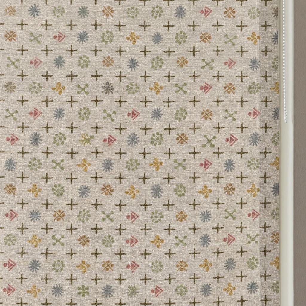 Cream Olive Linen Roman Shade, Pink Gray Mid Century Atomic Print Custom Blind, Blackout or Light Filtering Window Shade — image 10