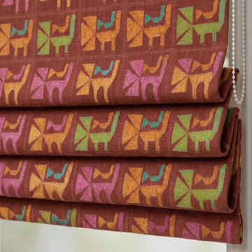 Rust Terracotta Cat Linen Roman Shade, Mid Century Geometric Custom Blind, Blackout or Light Filtering — image 1