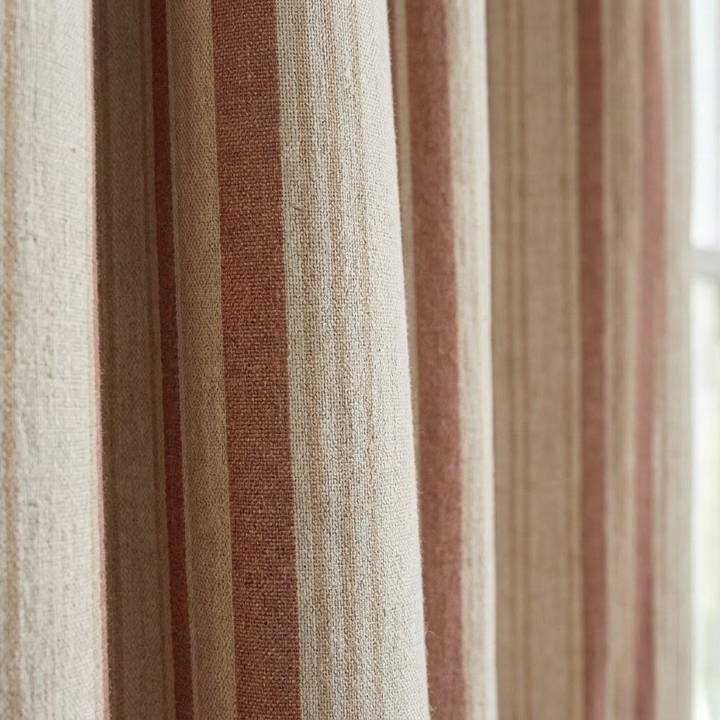 Farmhouse Linen Curtains, Rust & Sand Stripes (Hooks, Tabs, Rod Pocket, Grommet) — image 8