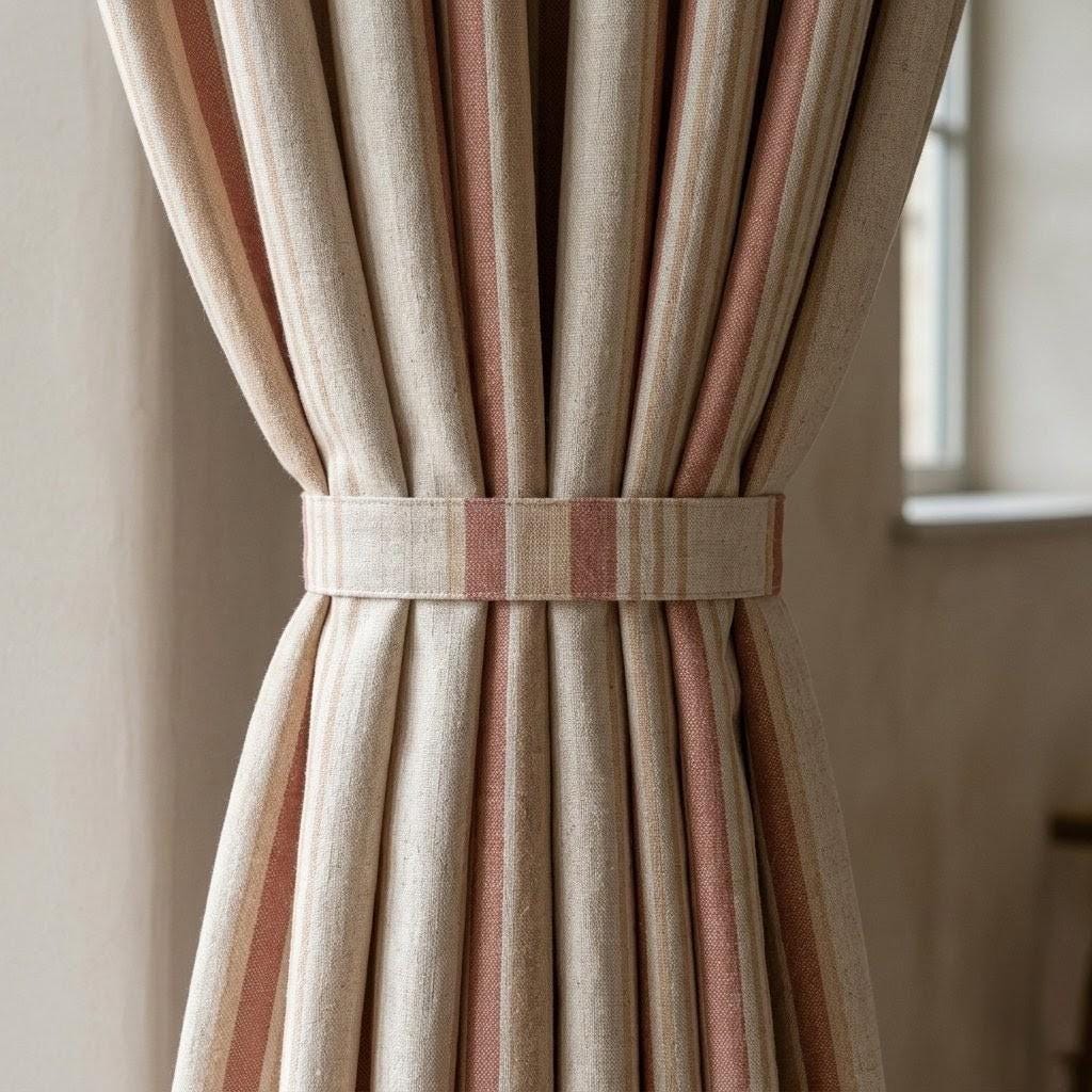 Farmhouse Linen Curtains, Rust & Sand Stripes (Hooks, Tabs, Rod Pocket, Grommet) — image 3