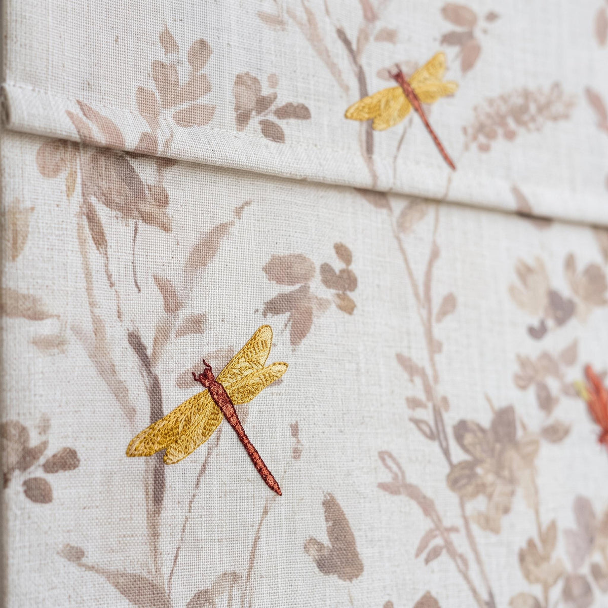Rust & Gold Dragonfly Embroidered Linen Roman Shade — image 10