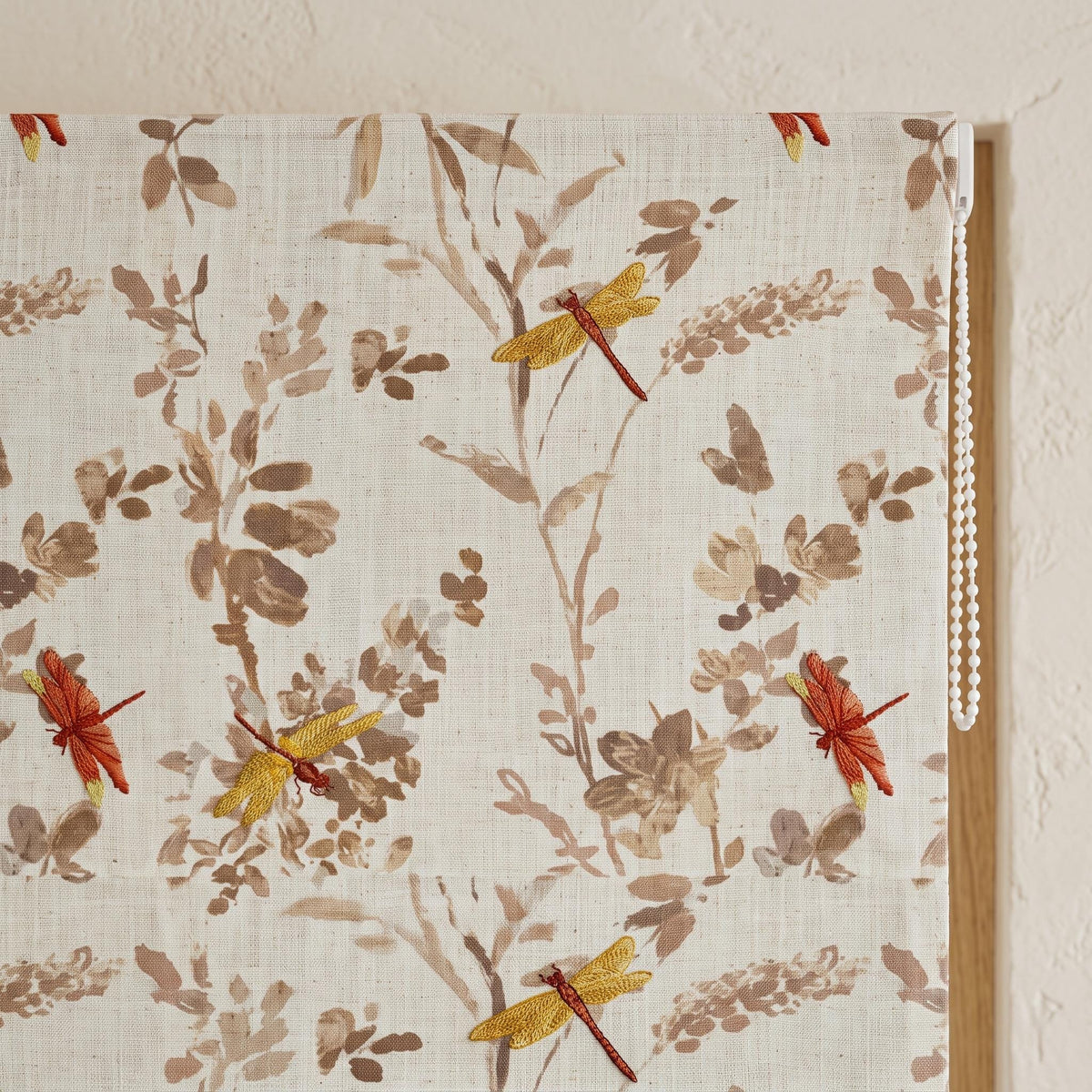 Rust & Gold Dragonfly Embroidered Linen Roman Shade — image 6
