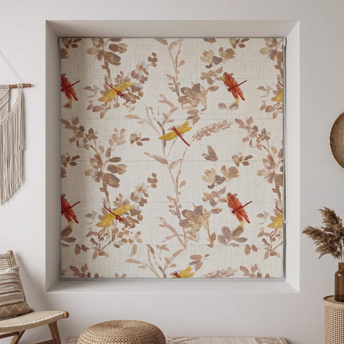Rust & Gold Dragonfly Embroidered Linen Roman Shade — image 7