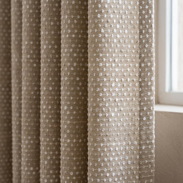 Natural Beige & Ivory Embroidered Linen Curtains, Textured Dot Stripe Drapes, Custom Blackout or Light Filtering Panels — image 1