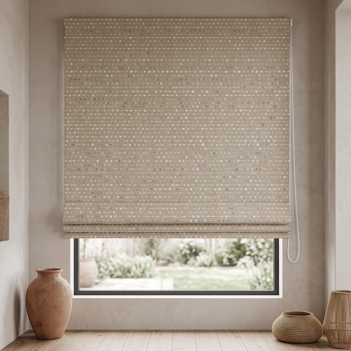 Warm Beige & Ivory Linen Roman Shade, Embroidered Dot Stripe, Custom Blackout or Light Filtering Window Blind — image 4