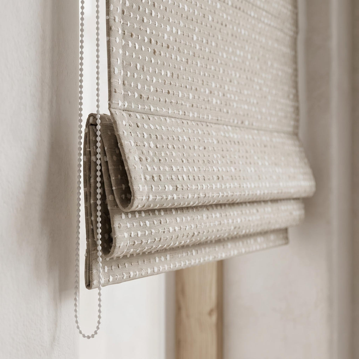 Warm Beige & Ivory Linen Roman Shade, Embroidered Dot Stripe, Custom Blackout or Light Filtering Window Blind — image 3