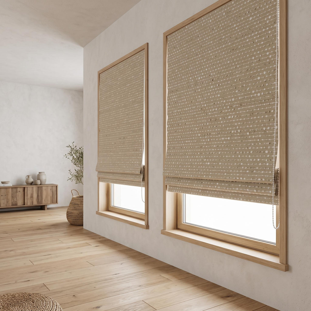 Warm Beige & Ivory Linen Roman Shade, Embroidered Dot Stripe, Custom Blackout or Light Filtering Window Blind — image 5