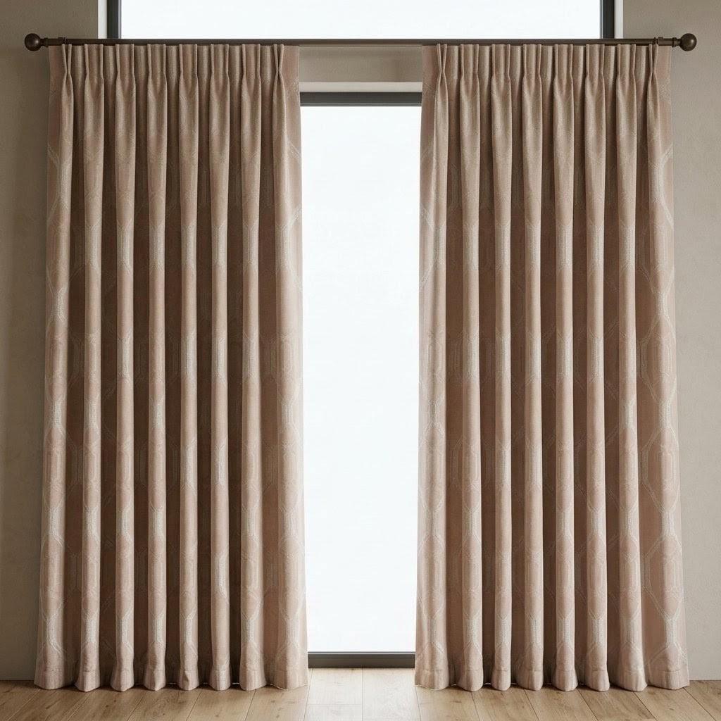 Blush Pink Pure Linen Jacquard Curtains, Ivory Geometric Art Deco Pattern, Custom Blackout Option — image 7
