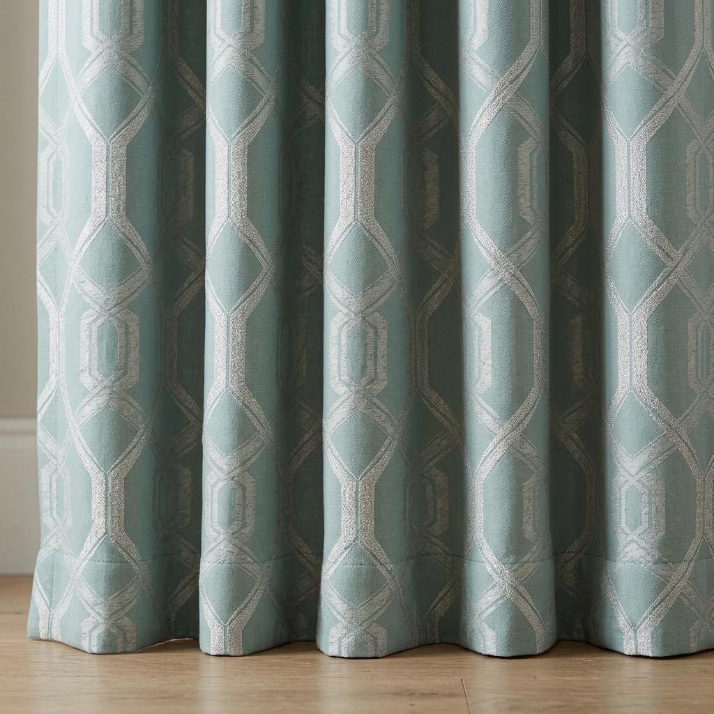 Sage Green Pure Linen Jacquard Curtains, Ivory Art Deco Geometric Drapes, Custom Extra Long Blackout Curtain Panels — image 3