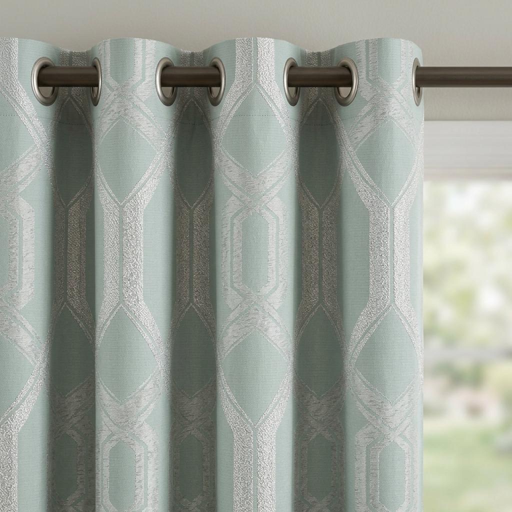 Sage Green Pure Linen Jacquard Curtains, Ivory Art Deco Geometric Drapes, Custom Extra Long Blackout Curtain Panels — image 4