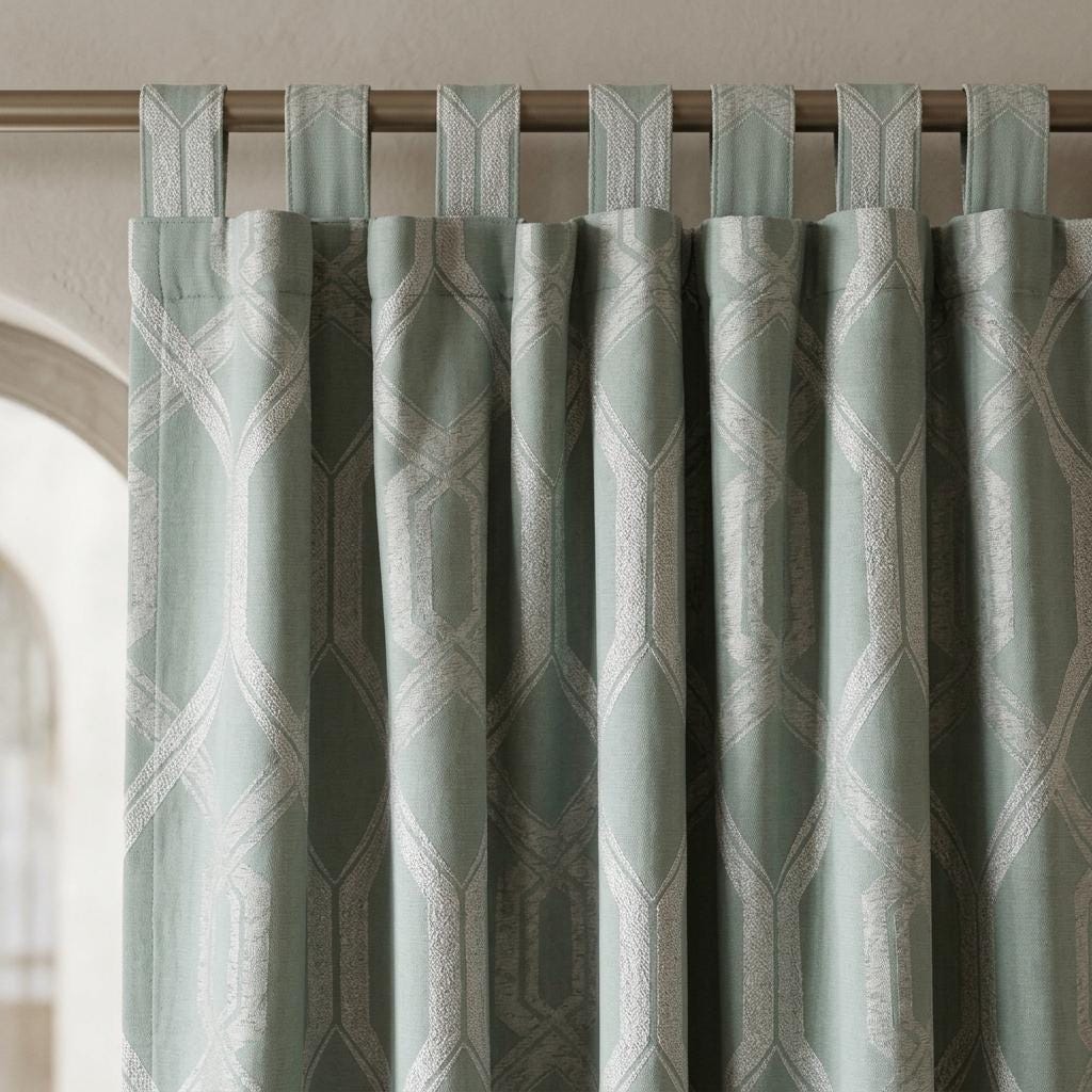 Sage Green Pure Linen Jacquard Curtains, Ivory Art Deco Geometric Drapes, Custom Extra Long Blackout Curtain Panels — image 8