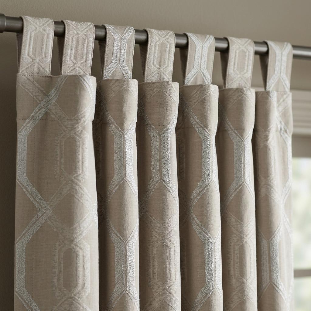 Champagne Beige Pure Linen Jacquard Curtains, Ivory Geometric Art Deco Drapes, Custom Extra Long Blackout Panels — image 3