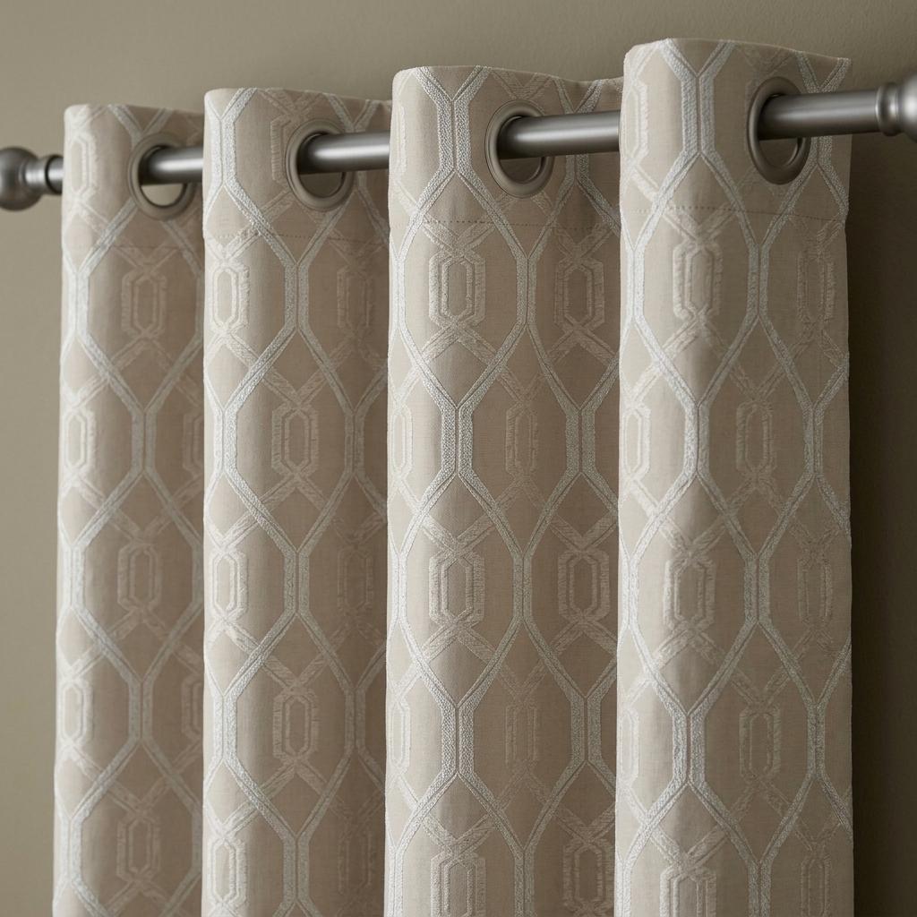 Champagne Beige Pure Linen Jacquard Curtains, Ivory Geometric Art Deco Drapes, Custom Extra Long Blackout Panels — image 10