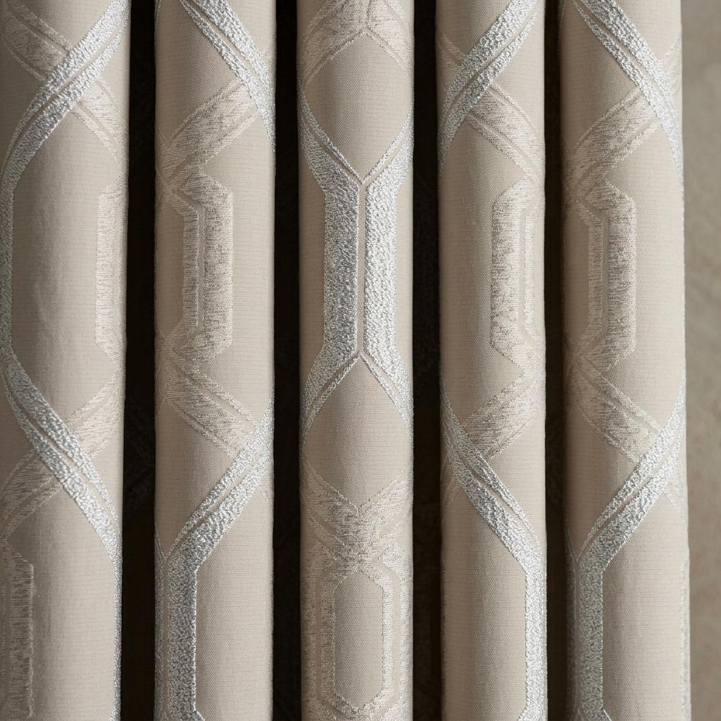 Champagne Beige Pure Linen Jacquard Curtains, Ivory Geometric Art Deco Drapes, Custom Extra Long Blackout Panels — image 7