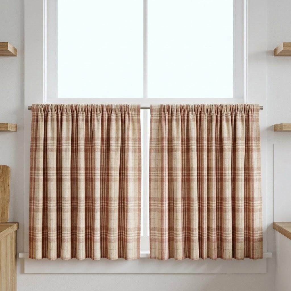Terracotta Rust & Beige Pure Linen Curtains, Printed Herringbone Plaid Farmhouse Drapes, Custom Blackout or Light Filtering Panels — image 6