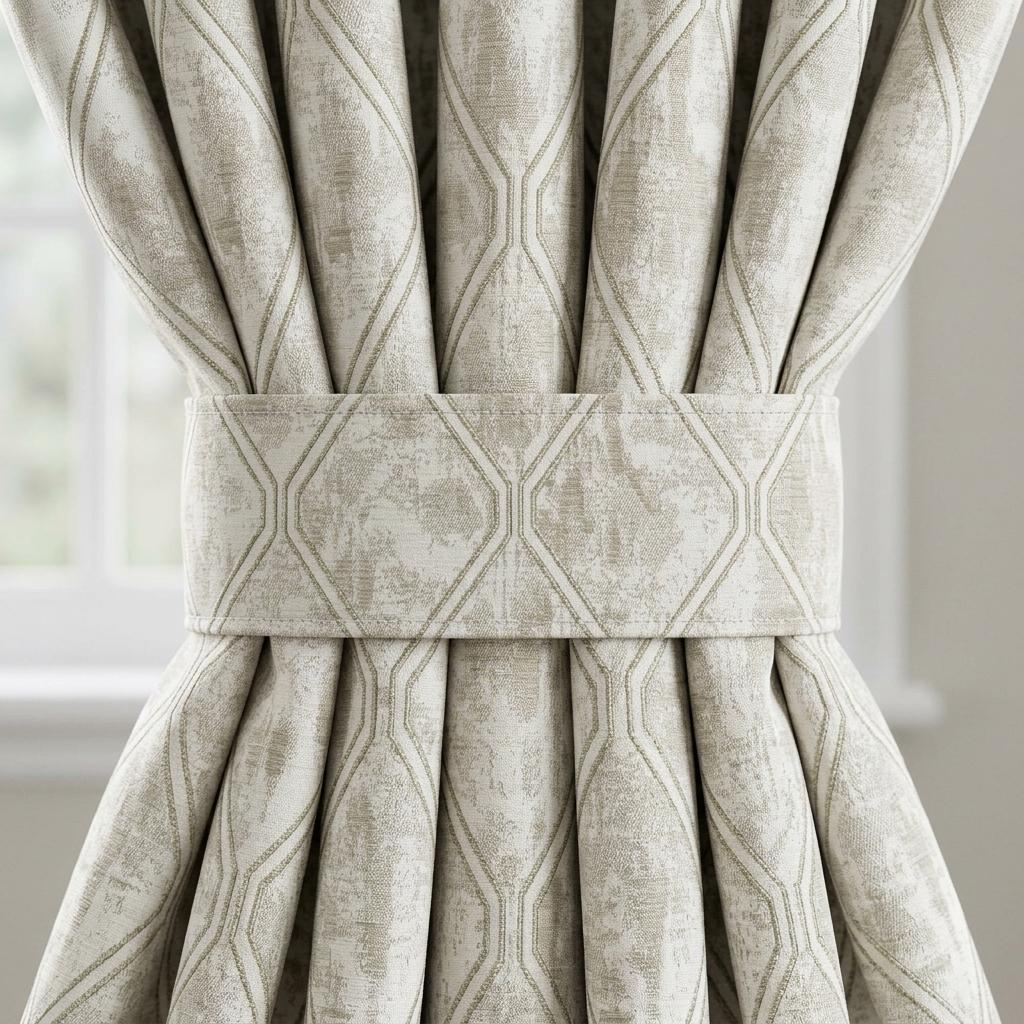 Ivory Taupe Pure Linen Jacquard Curtains, Olive Grey Geometric Trellis Drapes, Custom Extra Long Blackout Panels — image 3