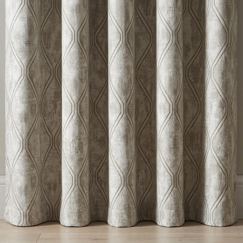 Ivory Taupe Pure Linen Jacquard Curtains, Olive Grey Geometric Trellis Drapes, Custom Extra Long Blackout Panels — image 4