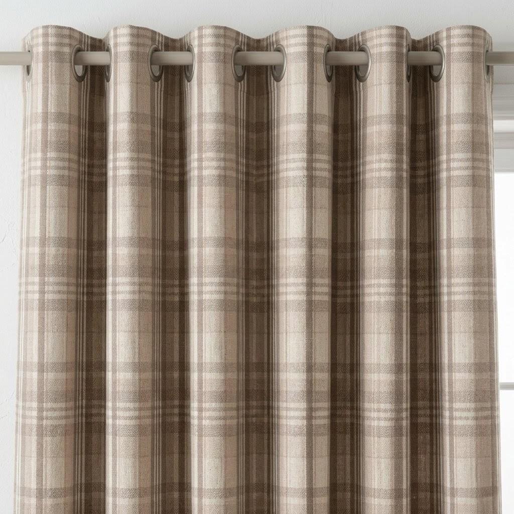 Taupe Gray & Natural Beige Pure Linen Curtains, Printed Herringbone Plaid Farmhouse Drapes, Custom Blackout or Light Filtering Panels — image 4