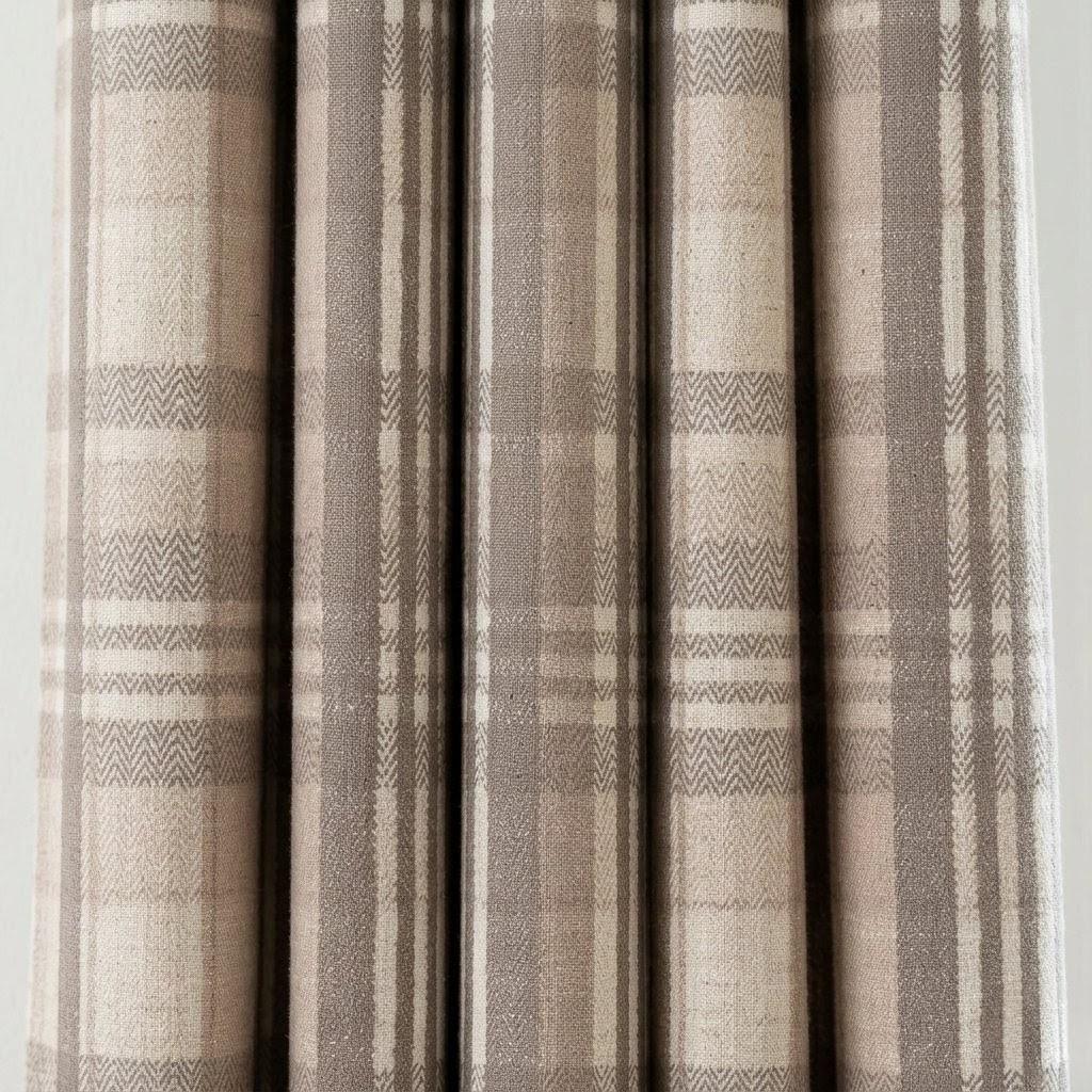 Taupe Gray & Natural Beige Pure Linen Curtains, Printed Herringbone Plaid Farmhouse Drapes, Custom Blackout or Light Filtering Panels — image 9