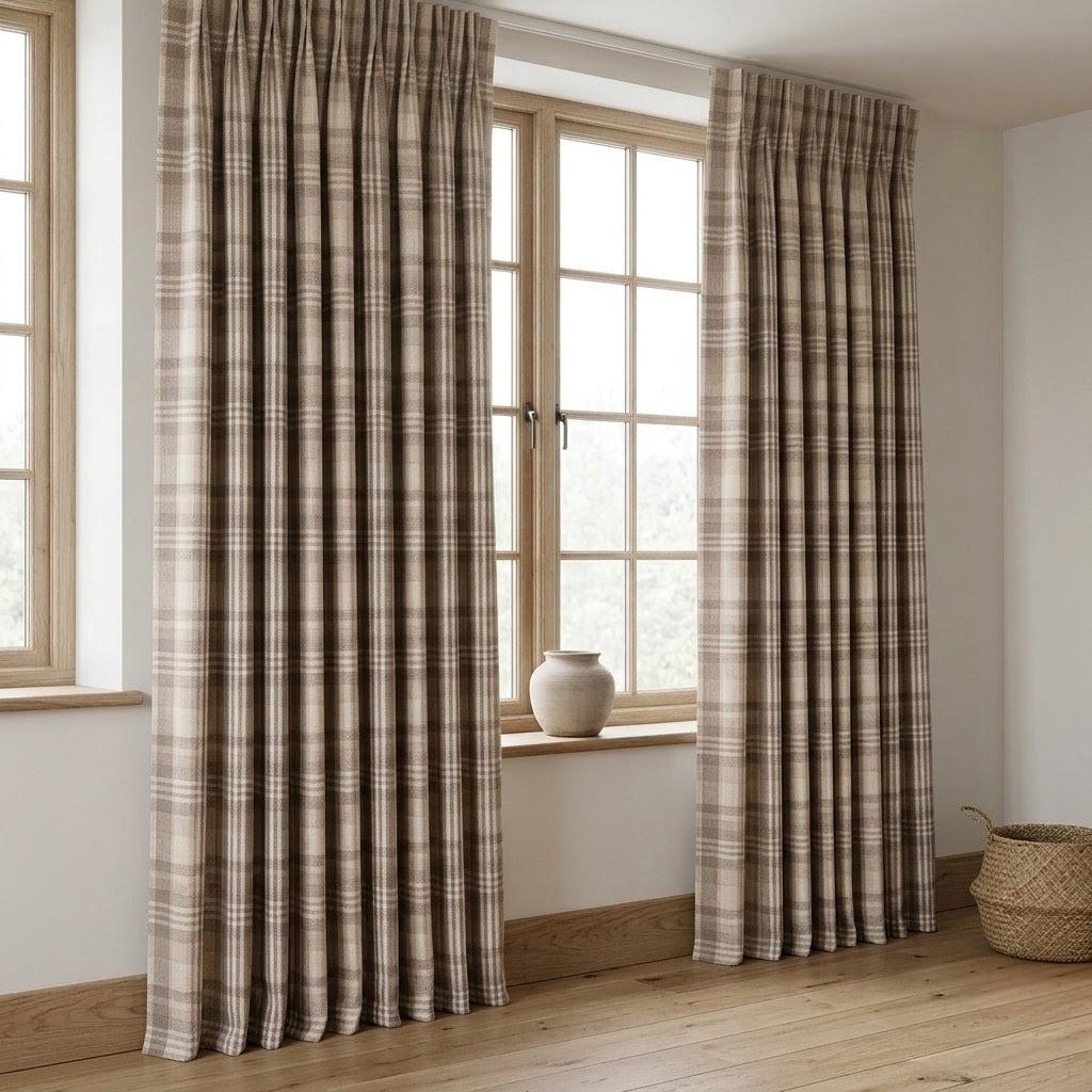 Taupe Gray & Natural Beige Pure Linen Curtains, Printed Herringbone Plaid Farmhouse Drapes, Custom Blackout or Light Filtering Panels — image 8