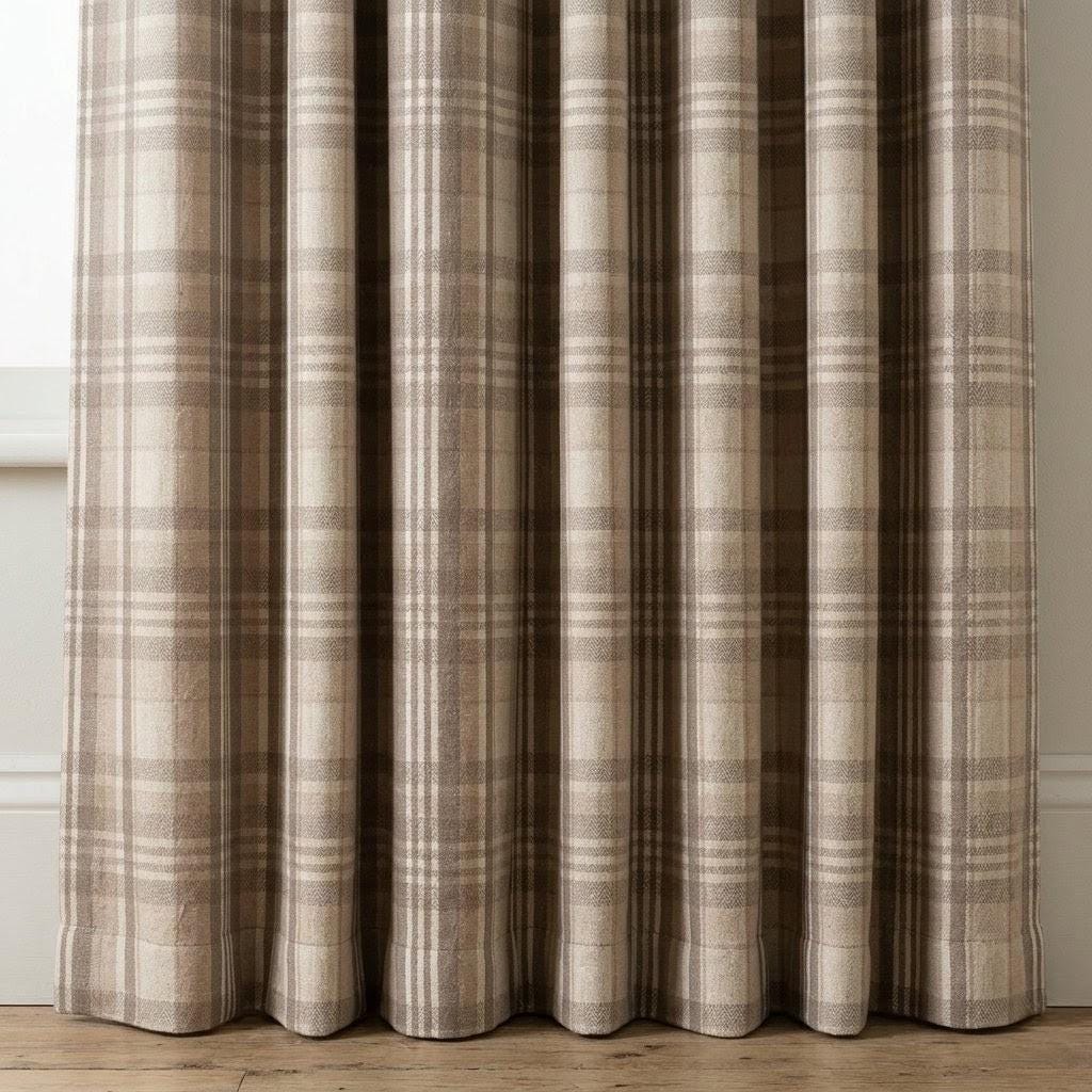 Taupe Gray & Natural Beige Pure Linen Curtains, Printed Herringbone Plaid Farmhouse Drapes, Custom Blackout or Light Filtering Panels — image 5