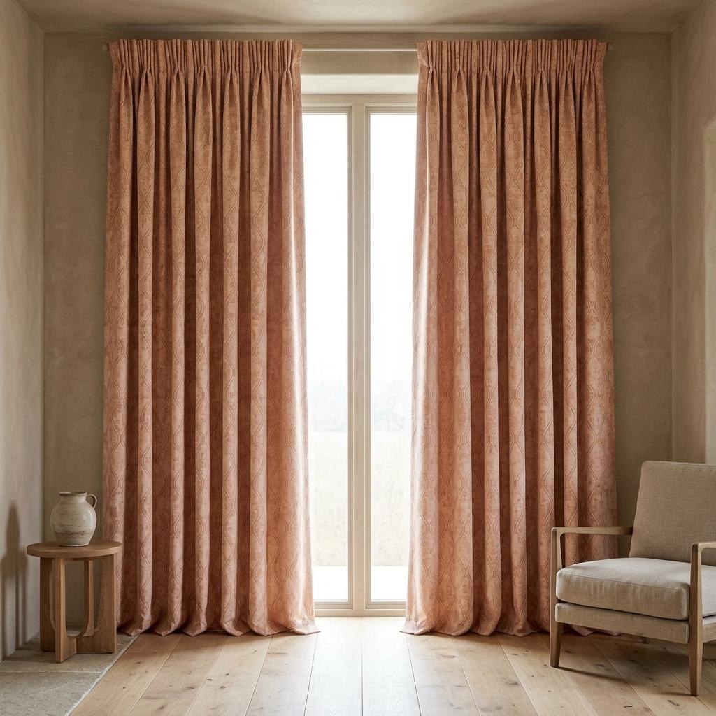 Blush Pink Pure Linen Jacquard Curtains, Rose Gold Geometric Trellis Drapes, Custom Extra Long Blackout Panels — image 4