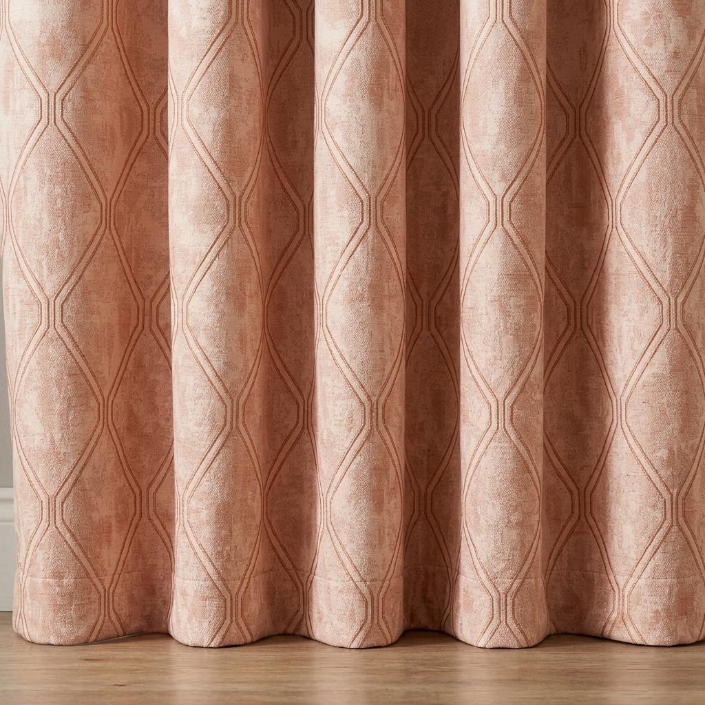 Blush Pink Pure Linen Jacquard Curtains, Rose Gold Geometric Trellis Drapes, Custom Extra Long Blackout Panels — image 5