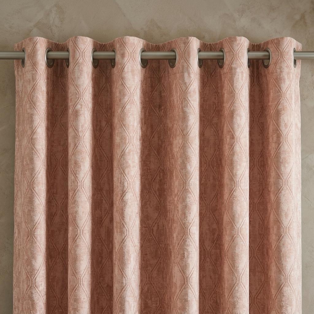 Blush Pink Pure Linen Jacquard Curtains, Rose Gold Geometric Trellis Drapes, Custom Extra Long Blackout Panels — image 6