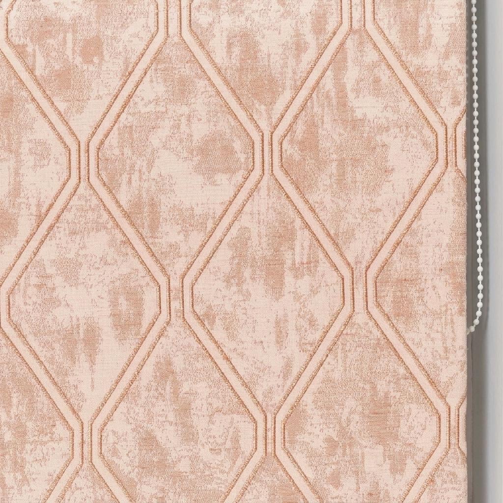 Blush Pink Linen Roman Shade, Dusty Rose Geometric Trellis Jacquard, Custom Blackout Window Blind — image 8