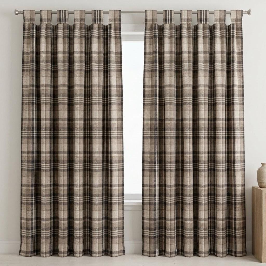 Charcoal Black, Taupe & Ivory Pure Linen Curtains, Printed Herringbone Plaid Farmhouse Drapes, Custom Blackout or Light Filtering Panels — image 10