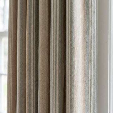 Farmhouse Stripe Curtains: Organic Linen Panels (Beige & Sage, Blackout) — image 1