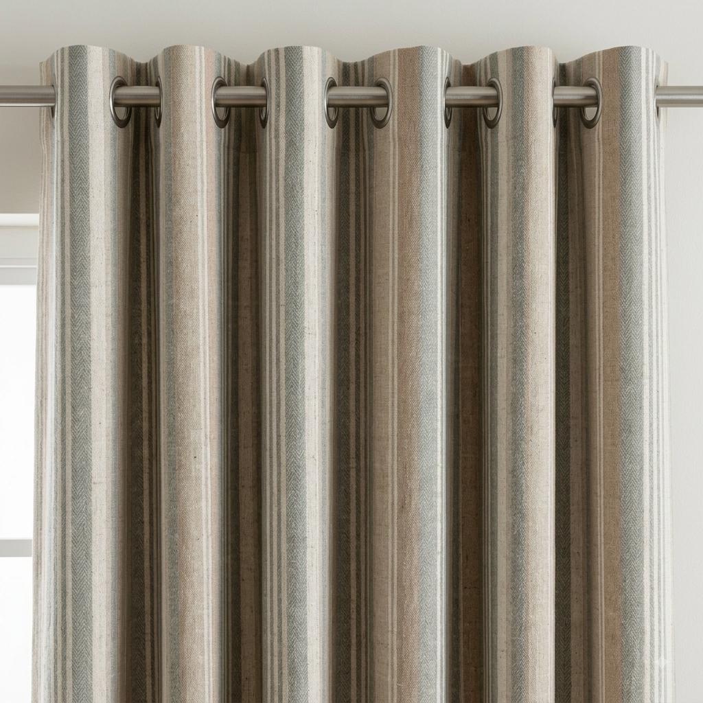 Farmhouse Stripe Curtains: Organic Linen Panels (Beige & Sage, Blackout) — image 6