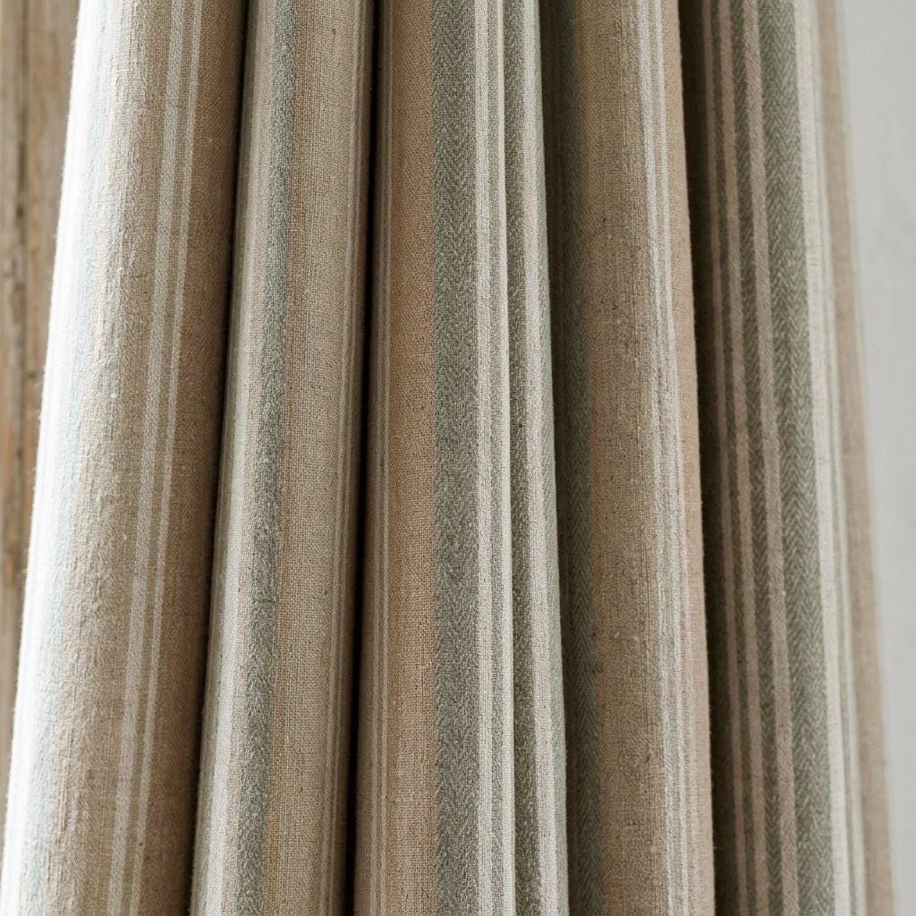Farmhouse Stripe Curtains: Organic Linen Panels (Beige & Sage, Blackout) — image 10