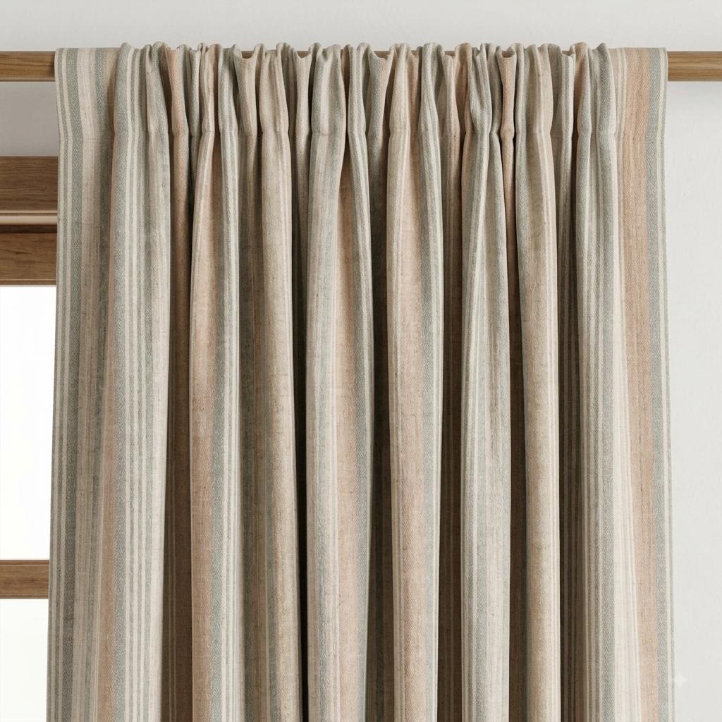 Farmhouse Stripe Curtains: Organic Linen Panels (Beige & Sage, Blackout) — image 5