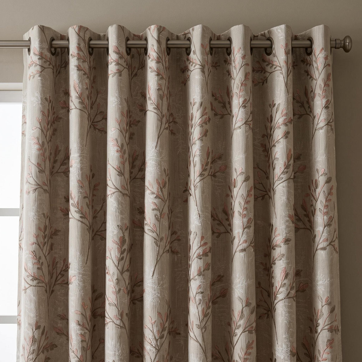 Greige Ivory Pure Linen Curtains, Blush Pink Taupe Embroidered Botanical Farmhouse Drapes, Custom Blackout or Light Filtering Panels — image 5