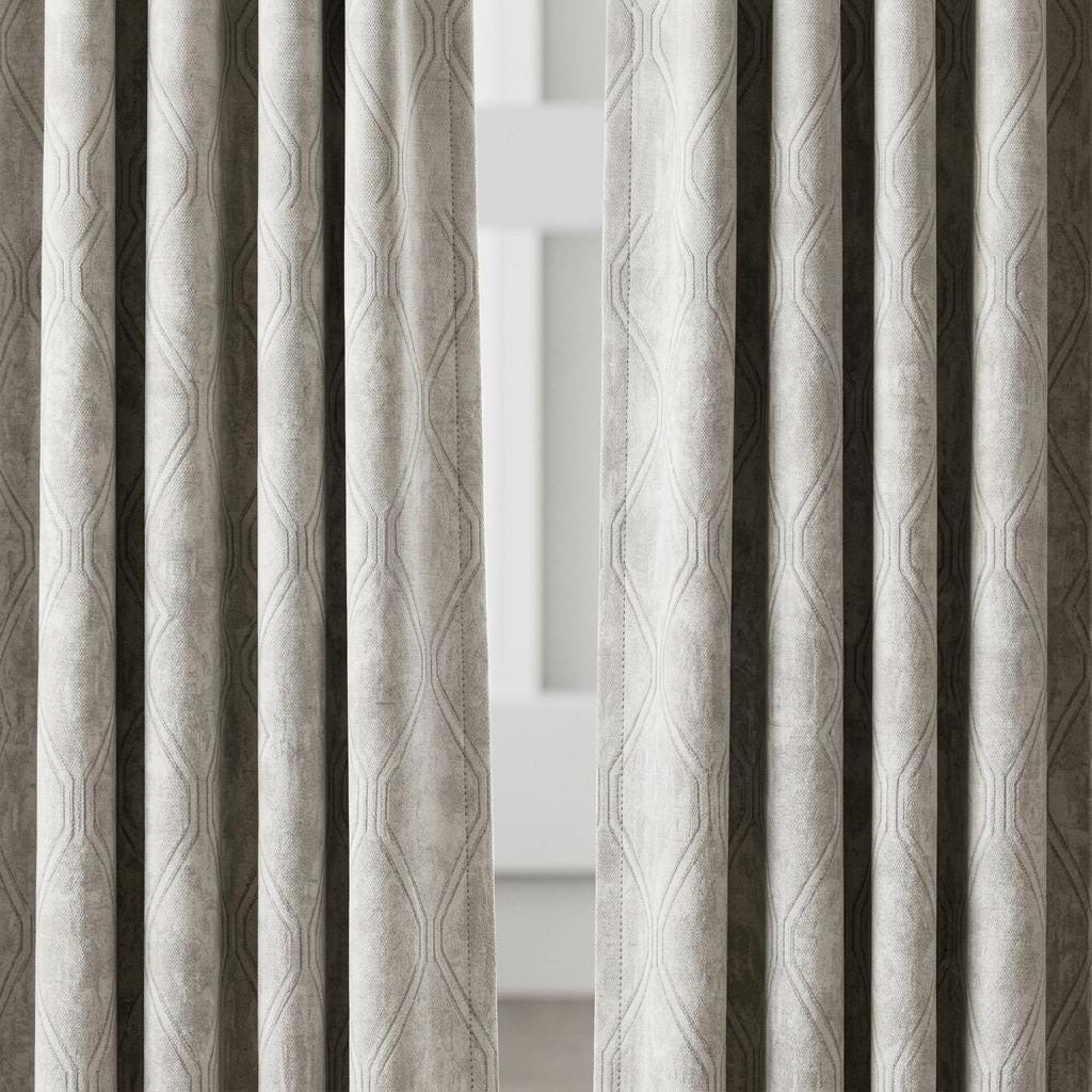 Ivory Greige Pure Linen Jacquard Curtains, Silver Taupe Geometric Trellis Drapes, Custom Extra Long Blackout Panels — image 7