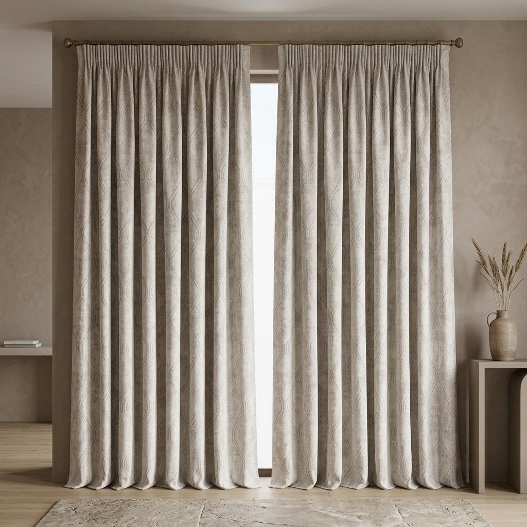 Ivory Greige Pure Linen Jacquard Curtains, Silver Taupe Geometric Trellis Drapes, Custom Extra Long Blackout Panels — image 9