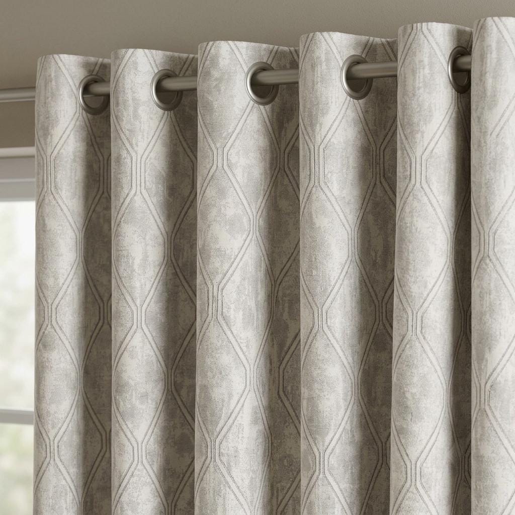 Ivory Greige Pure Linen Jacquard Curtains, Silver Taupe Geometric Trellis Drapes, Custom Extra Long Blackout Panels — image 10