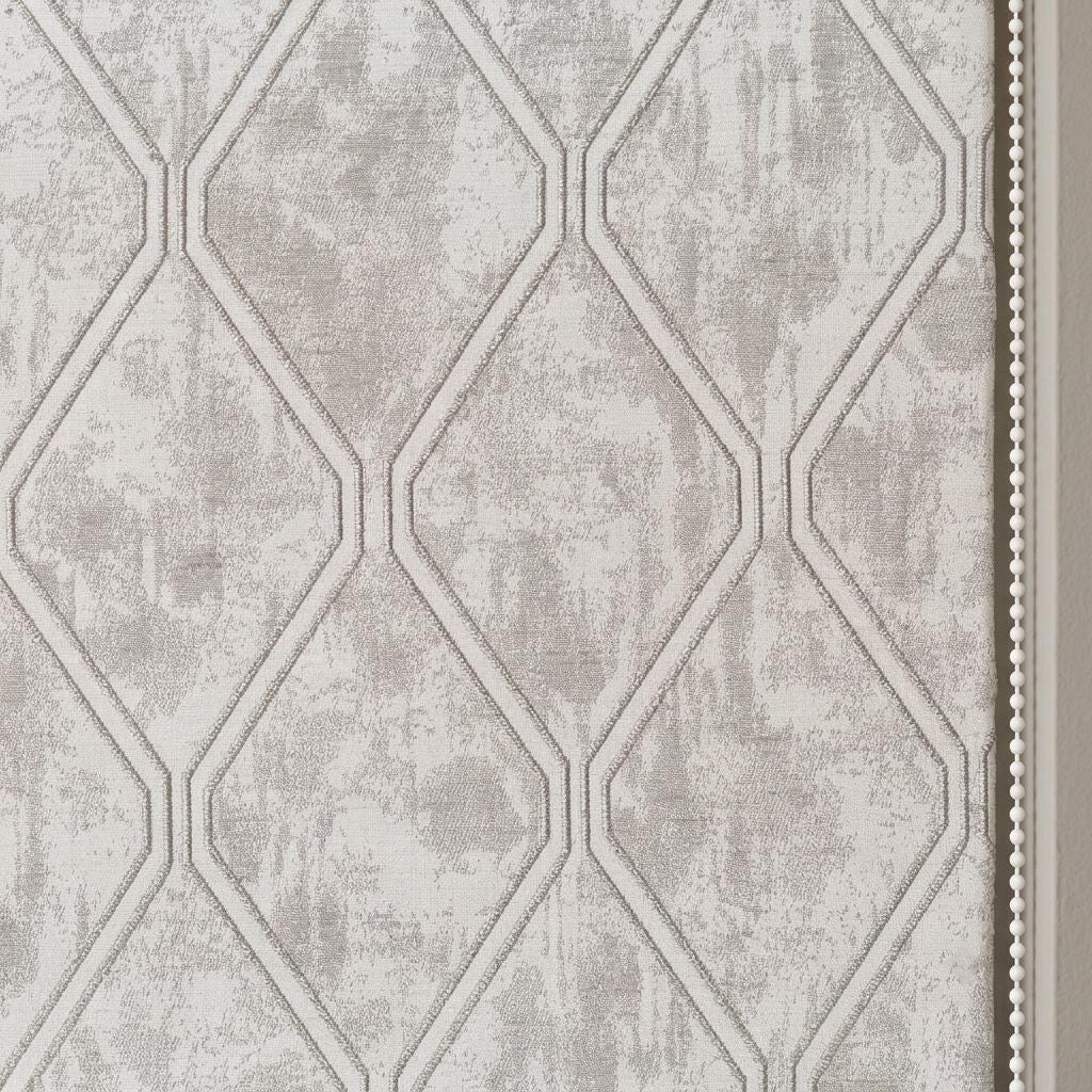 Ivory Greige Pure Linen Roman Shade, Geometric Trellis Jacquard, Custom Blackout or Light Filtering Window Blind — image 3