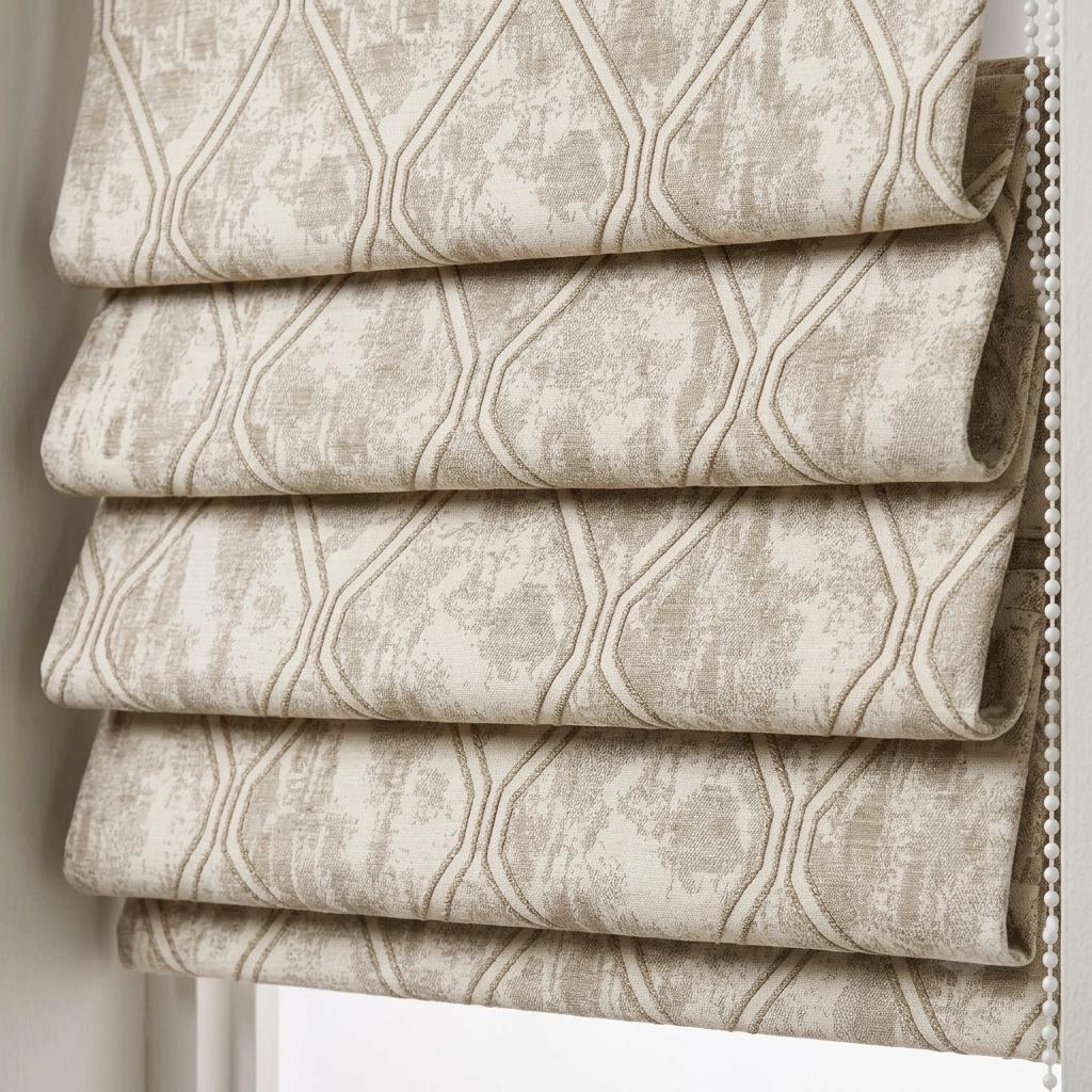 Ivory Beige Linen Roman Shade, Taupe Trellis Jacquard, Custom Blackout or Light Filtering Blind — image 7