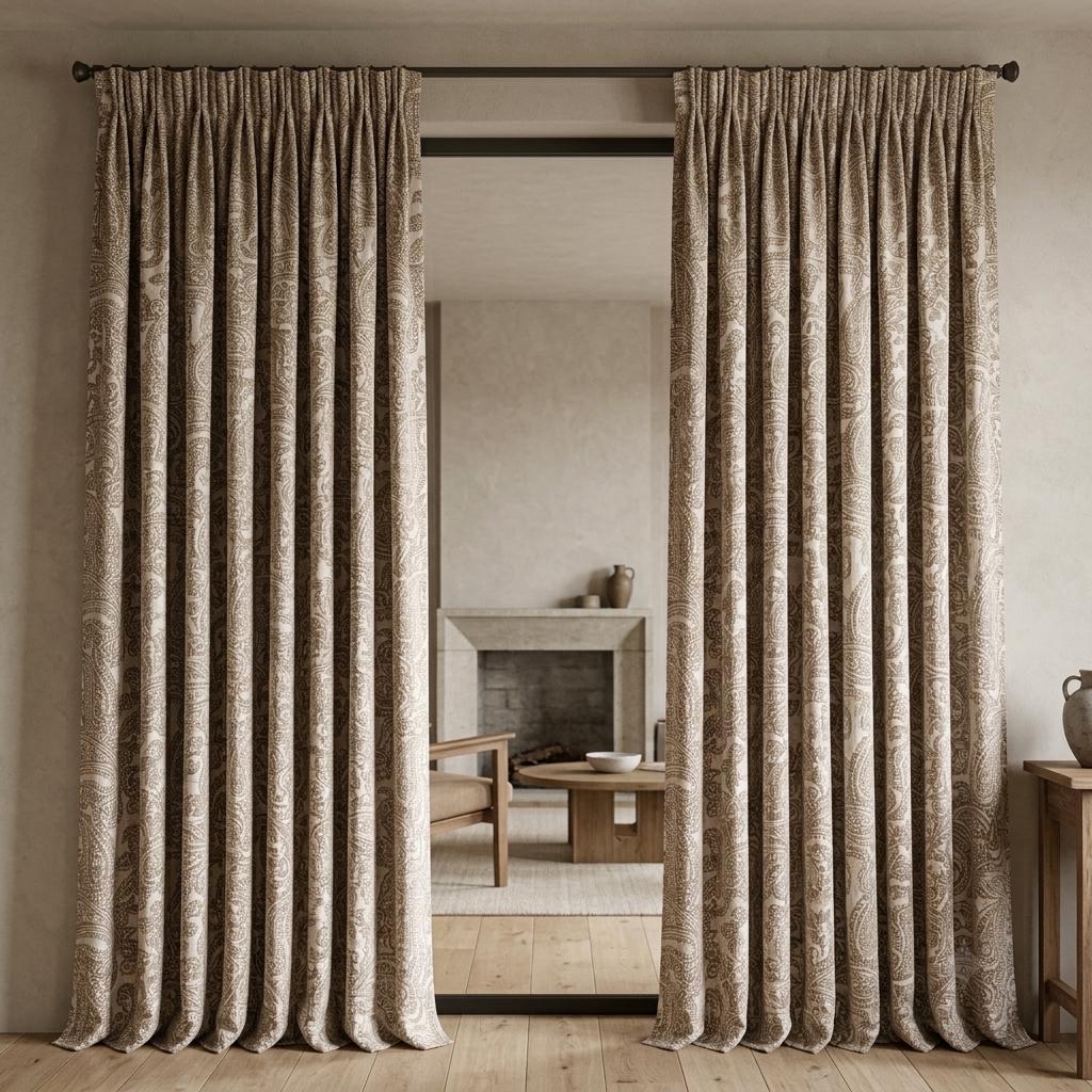Ivory Taupe Paisley Pure Linen Curtains, Floral Botanical Drapes, Custom Extra Long Blackout Panels — image 3