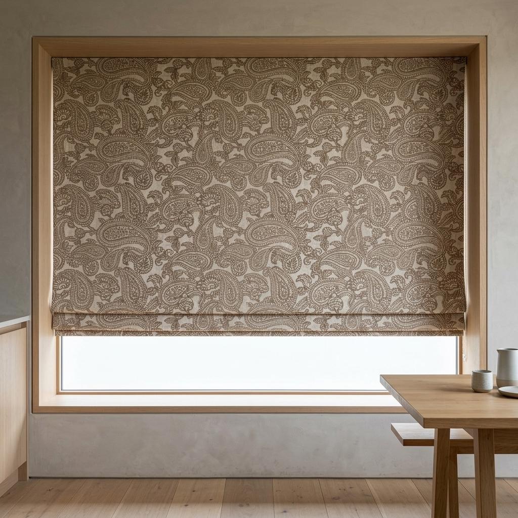 Ivory Taupe Paisley Linen Roman Shade, Botanical Bird Print, Custom Blackout or Light Filtering Blind — image 4