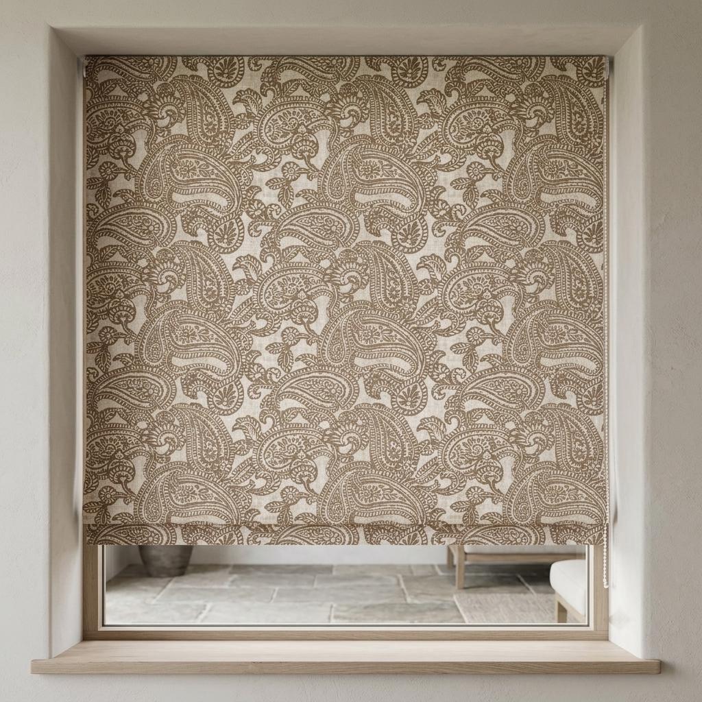Ivory Taupe Paisley Linen Roman Shade, Botanical Bird Print, Custom Blackout or Light Filtering Blind — image 9
