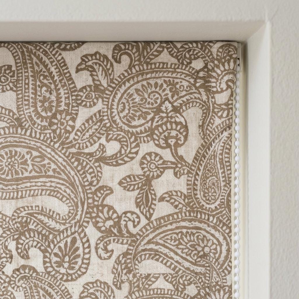 Ivory Taupe Paisley Linen Roman Shade, Botanical Bird Print, Custom Blackout or Light Filtering Blind — image 8