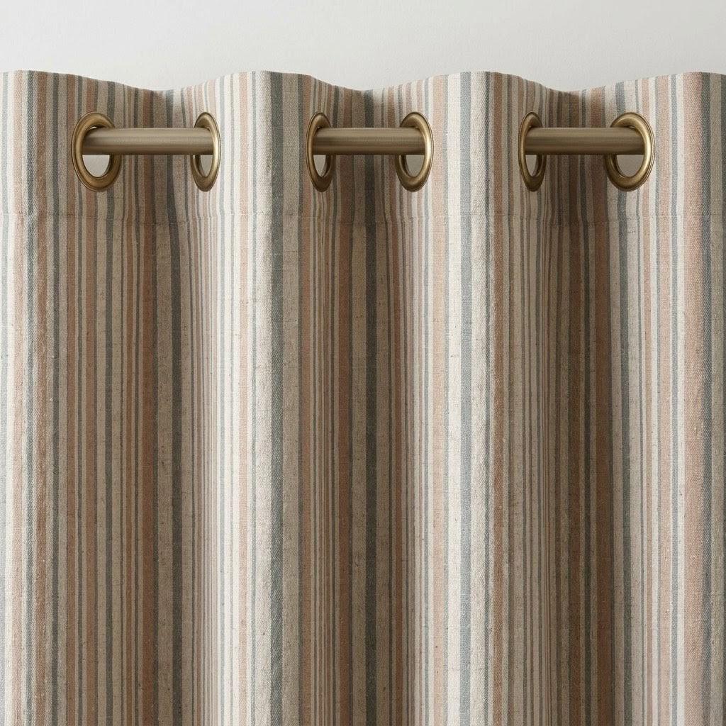 Ivory Sage Green Beige Pure Linen Curtains, Printed Ticking Stripe Farmhouse Drapes, Custom Blackout or Light Filtering Panels — image 9