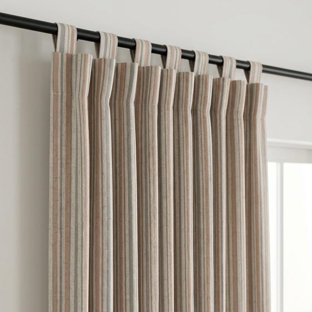 Ivory Sage Green Beige Pure Linen Curtains, Printed Ticking Stripe Farmhouse Drapes, Custom Blackout or Light Filtering Panels — image 10