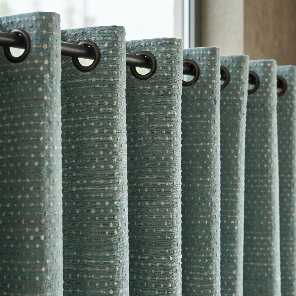 Seafoam Blue Pure Linen Curtains, Ivory Taupe Dotted Stripe Embroidered Drapes, Custom Blackout or Light Filtering Panels — image 9