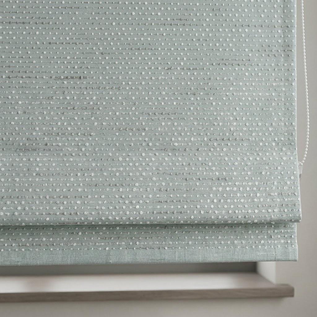 Duck Egg Blue Ivory & Taupe Pure Linen Roman Shade, Embroidered Dot Stripe Custom Corded Blind, Blackout or Light Filtering Window Shade — image 1